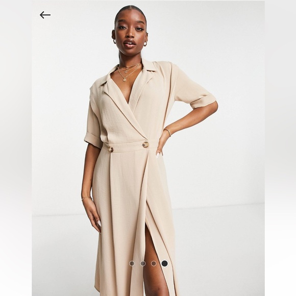 ASOS DESIGN- wrap tax midi dress with shoulder pads - Picture 2 of 6